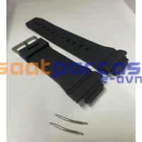 1. Kalite Muadil Casio AE-1500WH & DW-291H & DW-291 & W-737H & W-737 Uyumlu Siyah Silikon Plastik Kayış Kordon ve Oval Çelik Susta Montaj Takımı