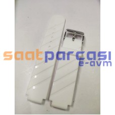 Lacoste 14mm 20mm Uyumlu Muadil Beyaz Çizgili Silikon Plastik Kayış Kordon