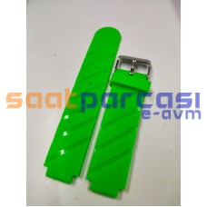 Lacoste 14mm 20mm Uyumlu Muadil Neon Yeşil Çizgili Silikon Plastik Kayış Kordon