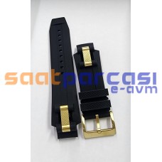 Orijinal Quantum HNG535.251 & HNG535 Sarı Gold (Altın Rengi) Metalli Siyah Özel Silikon Kayış Kordon